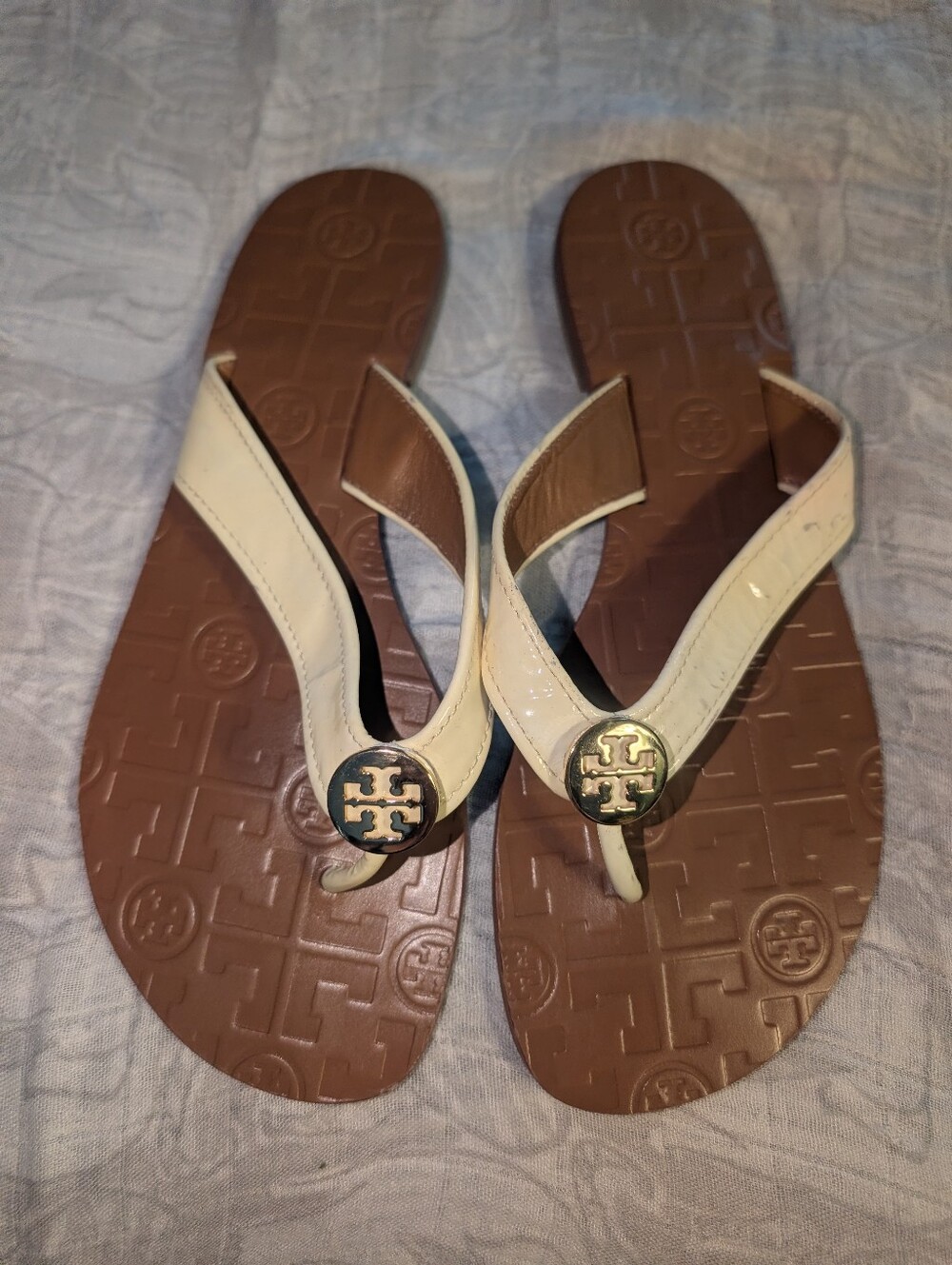 Tory Burch Thora White Strap Leather Thong Sandals Size 7M